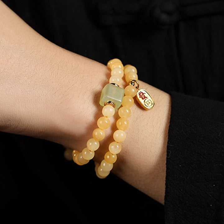 Buddha Stones Topaz Beads Jade Cube Double Circle Wealth Bracelet - image 3