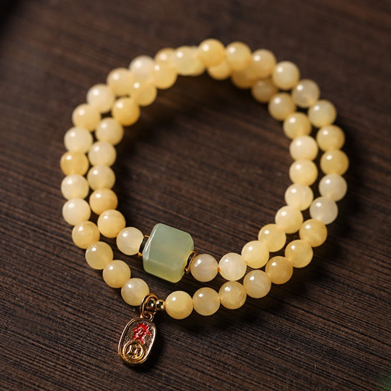 Buddha Stones Topaz Beads Jade Cube Double Circle Wealth Bracelet - Topaz(Wrist Circumference: 5.5-6.3in(14-16cm)) - image 0