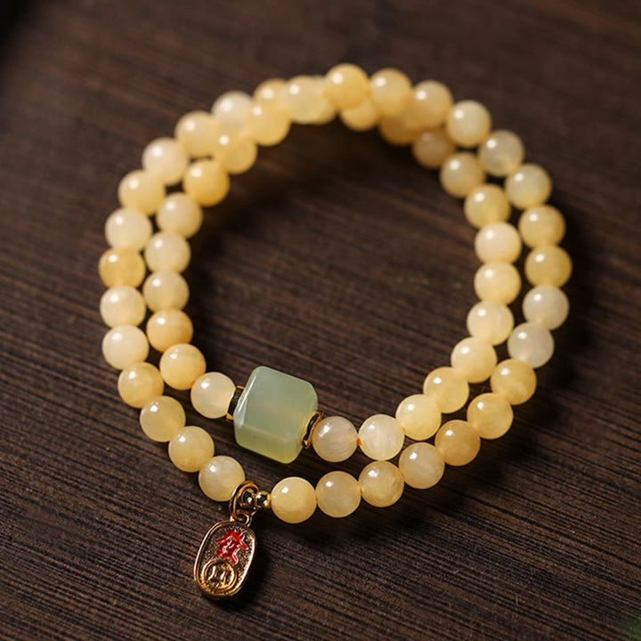Buddha Stones Topaz Beads Jade Cube Double Circle Wealth Bracelet - Topaz(Wrist Circumference: 5.5-6.3in(14-16cm)) - image 0