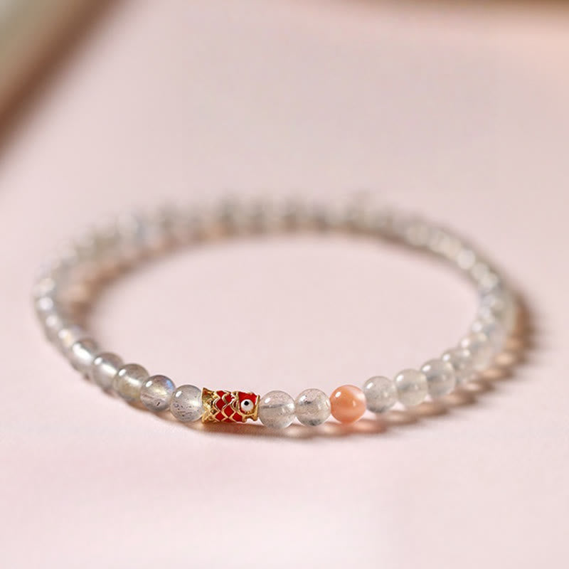 Buddha Stones Ultra-Thin Moonstone Koi Fish Healing Bracelet - Moonstone (Wrist Circumference: 5.5-5.9in(14-15cm)) - image 0