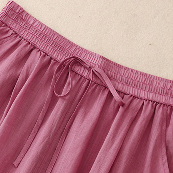 Buddha Stones Causal Vintage Plain Drawstring Lace Patchwork Design Women's Wide Leg Cotton Elastic Waistband Pants With Pockets - image 7