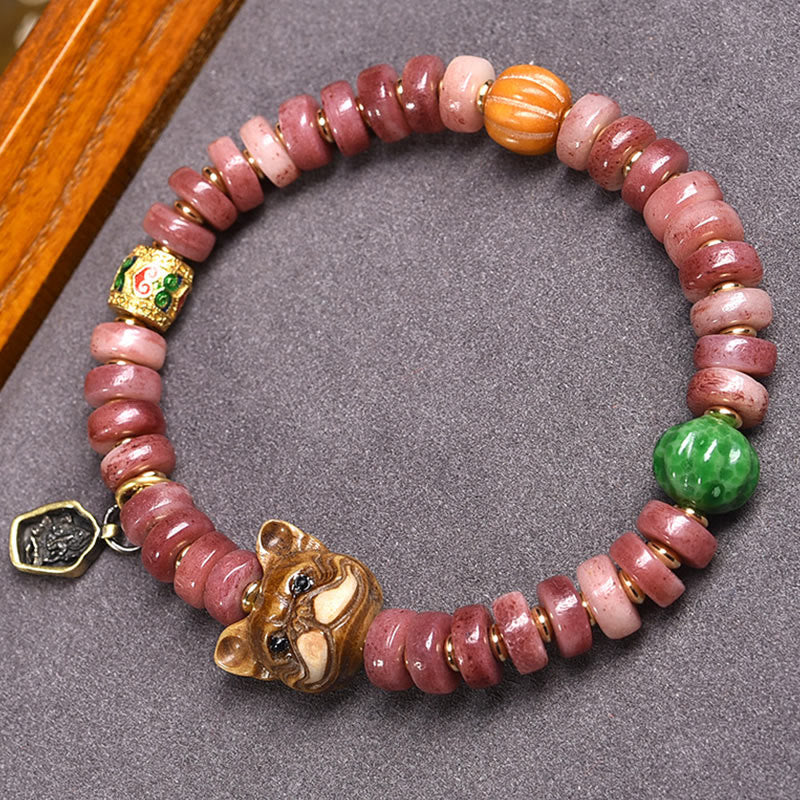 Buddha Stones Natural Tibetan Camel Bone Purple Blood Beads Pug Luck Bracelet - Camel Bone(Wrist Circumference: 6-6.3in(15-16cm)) - image 0