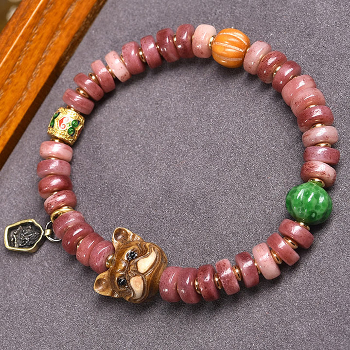 Buddha Stones Natural Tibetan Camel Bone Purple Blood Beads Pug Luck Bracelet - Camel Bone(Wrist Circumference: 6-6.3in(15-16cm)) - image 0