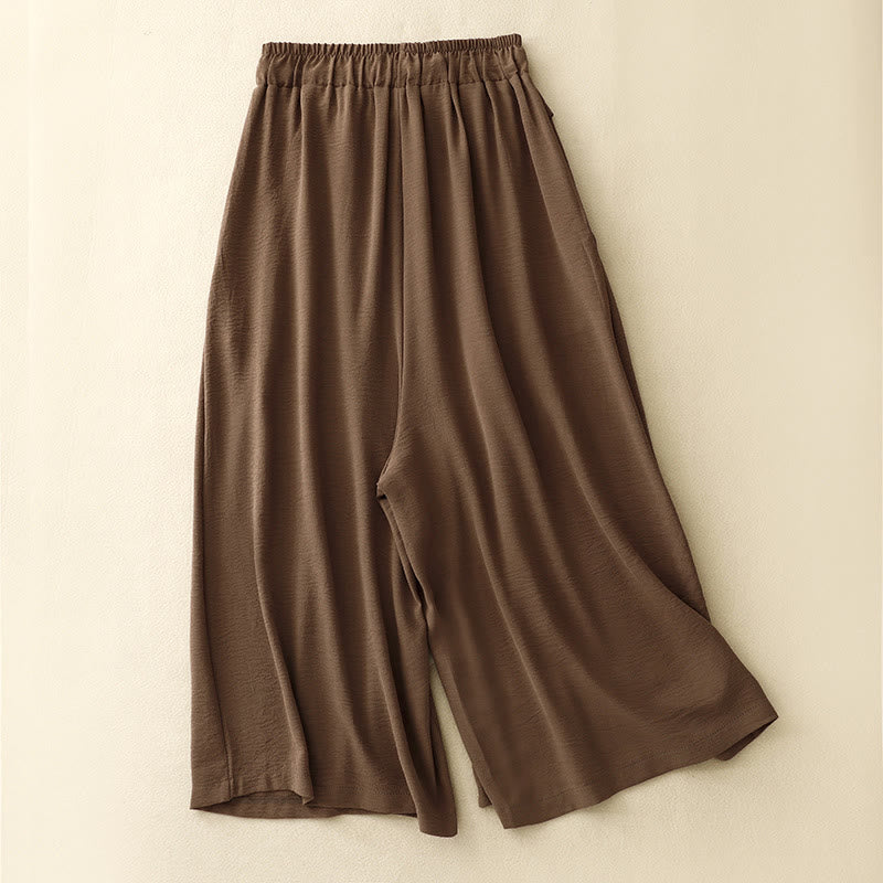 Buddha Stones Causal Ethnic Simple Drawstring Design Women's Wide Leg Cropped Pants With Pockets - image 1