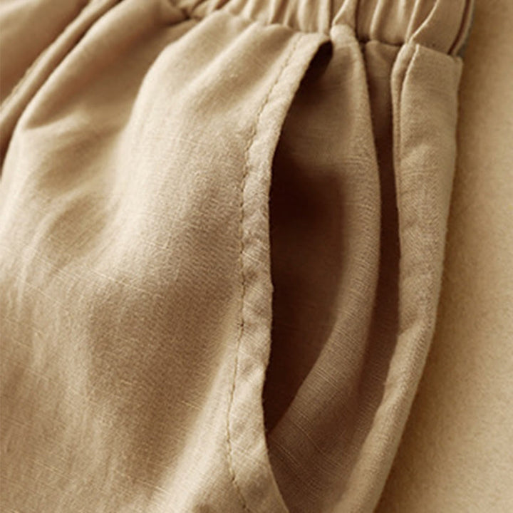 Buddha Stones Summer Embroidery Pure Color Patchwork Design Women's Cotton Linen Pants With Pockets - image 12