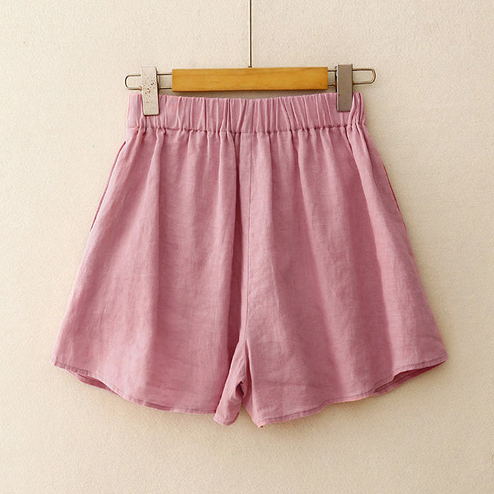 Buddha Stones Summer 2pcs Plain Long Sleeve Shirt Top Cardigan Shorts Meditation Clothing Women's Set With Pockets - image 9