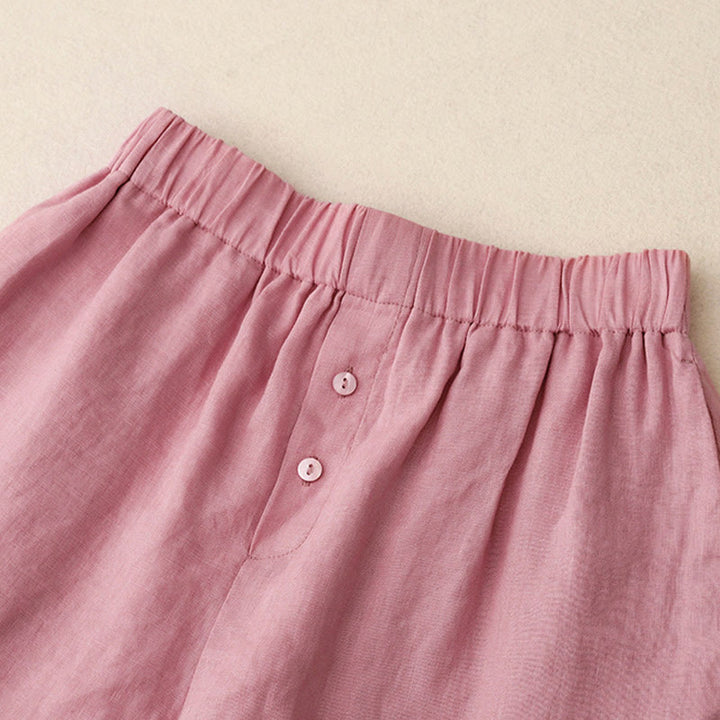 Buddha Stones Summer 2pcs Plain Long Sleeve Shirt Top Cardigan Shorts Meditation Clothing Women's Set With Pockets - image 11