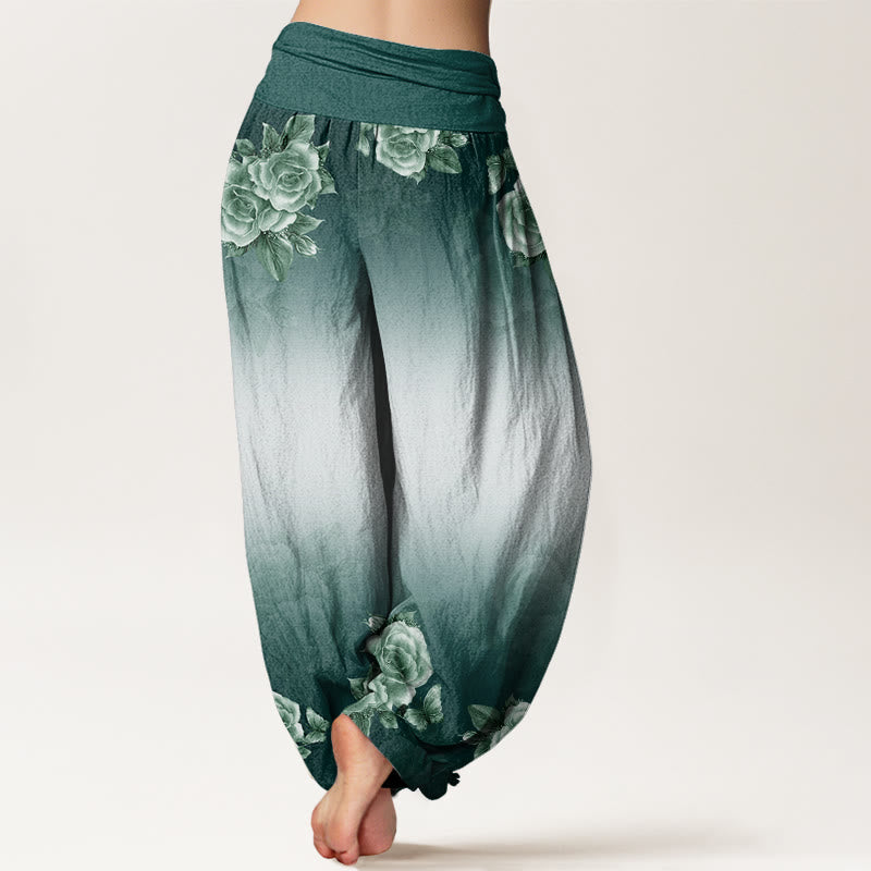 Buddha Stones Casual Roses Leaves Pattern Women's Elastic Waist Harem Pants - image 2