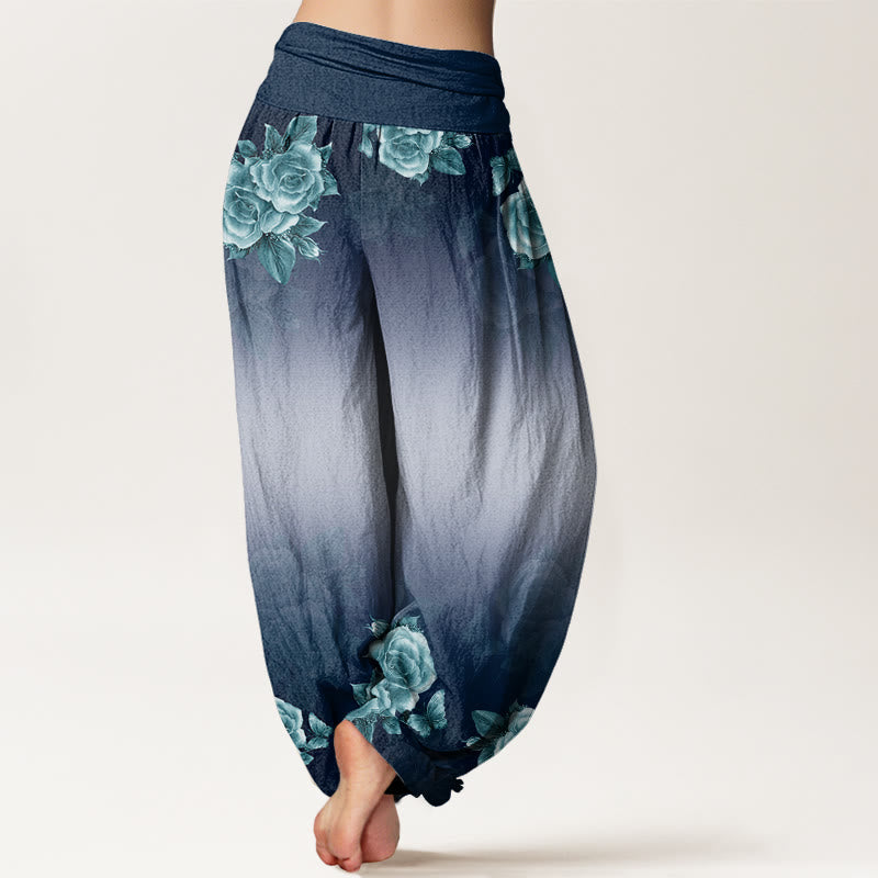 Buddha Stones Casual Roses Leaves Pattern Women's Elastic Waist Harem Pants - image 6