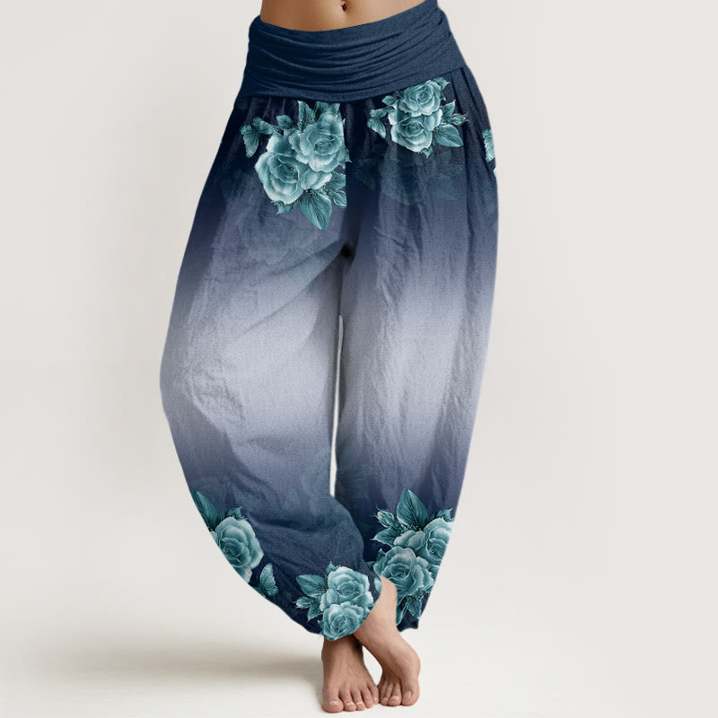 Buddha Stones Casual Roses Leaves Pattern Women's Elastic Waist Harem Pants - DarkBlue - US22，UK/AU26，EU54 (6XL) - image 4