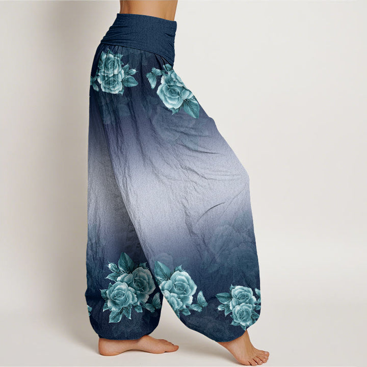 Buddha Stones Casual Roses Leaves Pattern Women's Elastic Waist Harem Pants - image 5