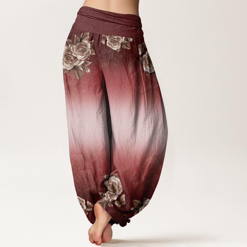 Buddha Stones Casual Roses Leaves Pattern Women's Elastic Waist Harem Pants - image 9
