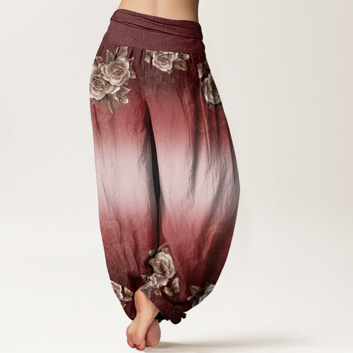 Buddha Stones Casual Roses Leaves Pattern Women's Elastic Waist Harem Pants - image 9