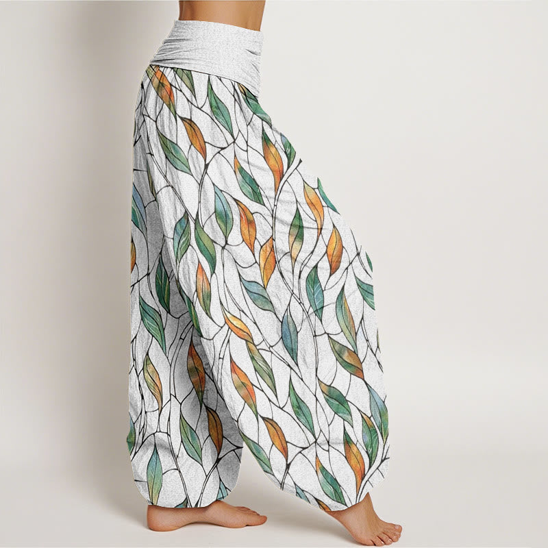 Buddha Stones Casual Delicate Colorful Leaf Pattern Women's Elastic Waist Harem Pants - image 1