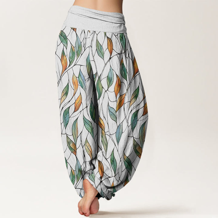 Buddha Stones Casual Delicate Colorful Leaf Pattern Women's Elastic Waist Harem Pants - image 2