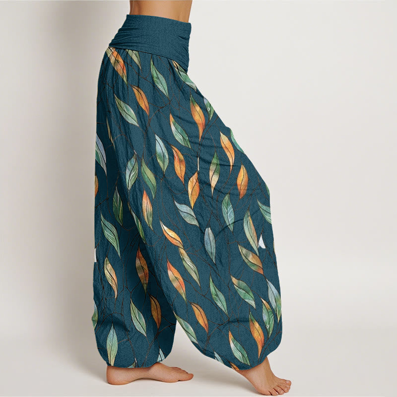 Buddha Stones Casual Delicate Colorful Leaf Pattern Women's Elastic Waist Harem Pants - image 6