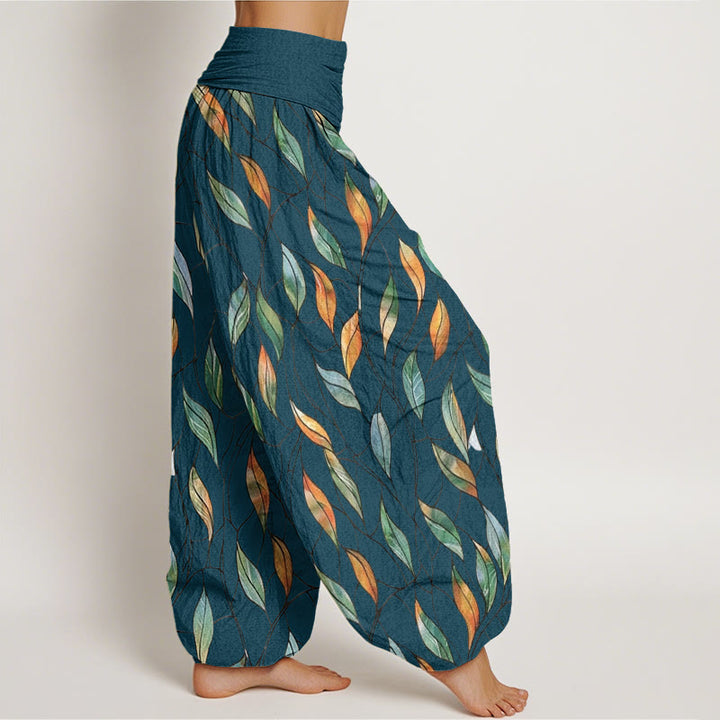 Buddha Stones Casual Delicate Colorful Leaf Pattern Women's Elastic Waist Harem Pants - image 6