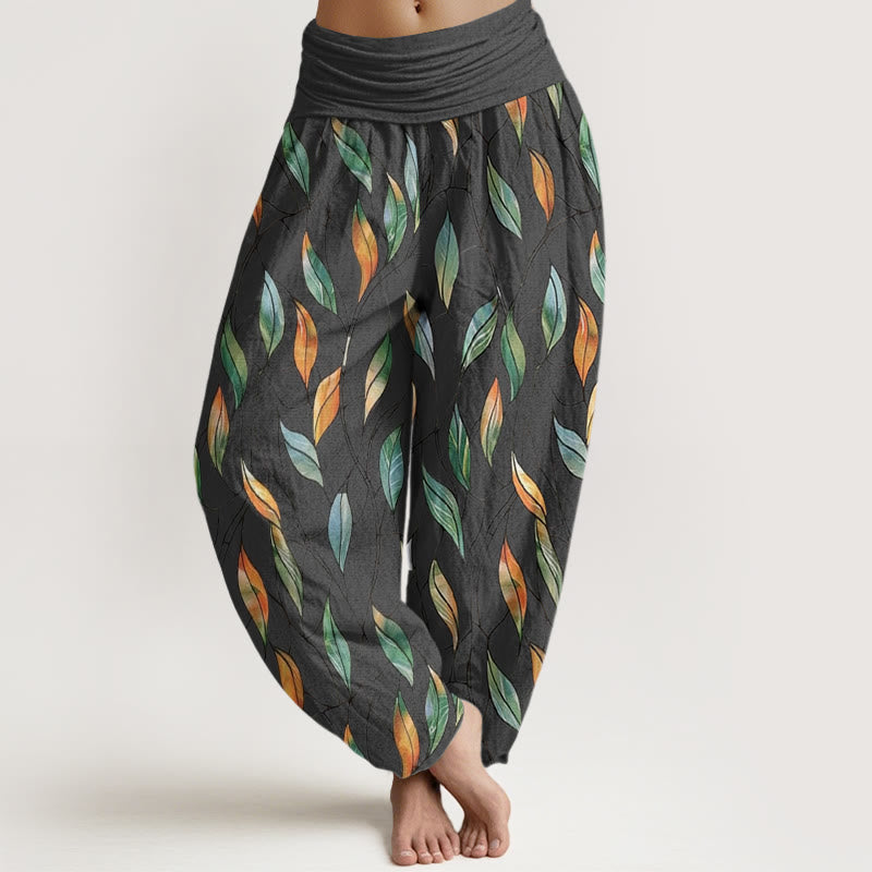 Buddha Stones Casual Delicate Colorful Leaf Pattern Women's Elastic Waist Harem Pants - DimGray - US22，UK/AU26，EU54 (6XL) - image 7