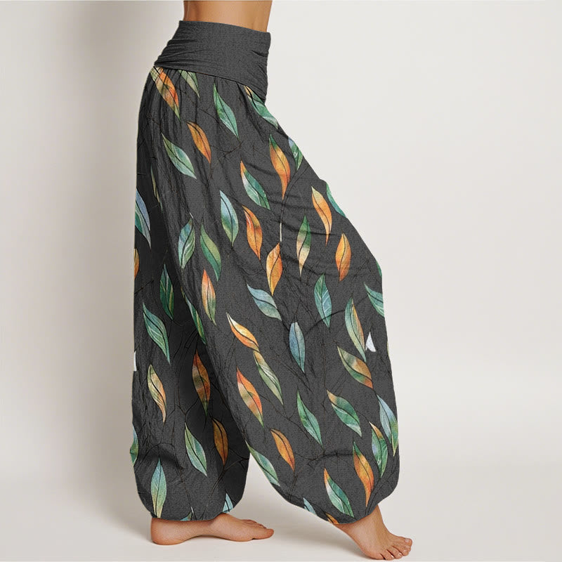 Buddha Stones Casual Delicate Colorful Leaf Pattern Women's Elastic Waist Harem Pants - image 8
