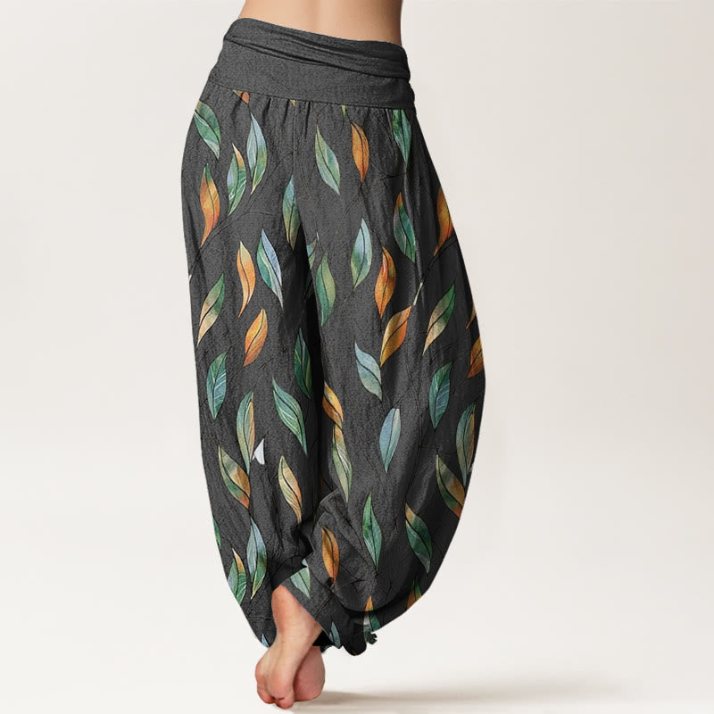 Buddha Stones Casual Delicate Colorful Leaf Pattern Women's Elastic Waist Harem Pants - image 9