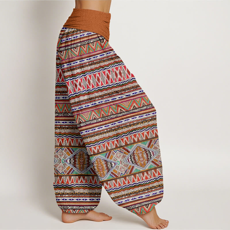 Buddha Stones Casual Tribal Style Geometric Pattern Women's Elastic Waist Harem Pants - image 1