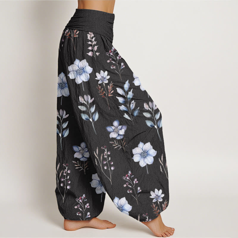 Buddha Stones Casual Delicate Floral Leaves Pattern Women's Elastic Waist Harem Pants - image 1
