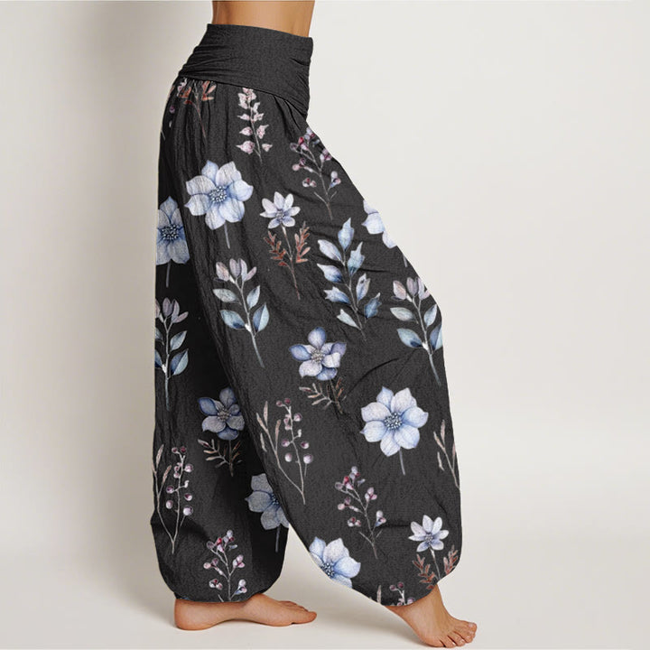 Buddha Stones Casual Delicate Floral Leaves Pattern Women's Elastic Waist Harem Pants - image 1