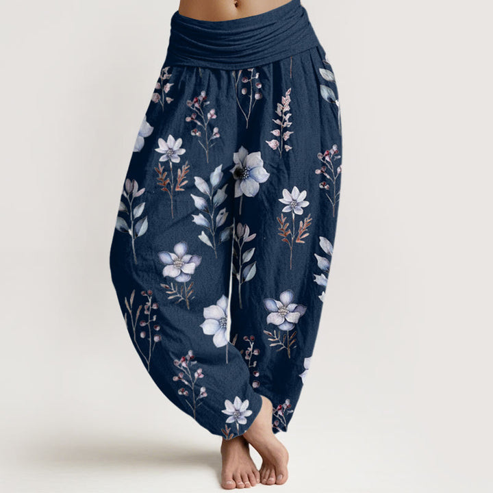 Buddha Stones Casual Delicate Floral Leaves Pattern Women's Elastic Waist Harem Pants - MidnightBlue - US22，UK/AU26，EU54 (6XL) - image 4