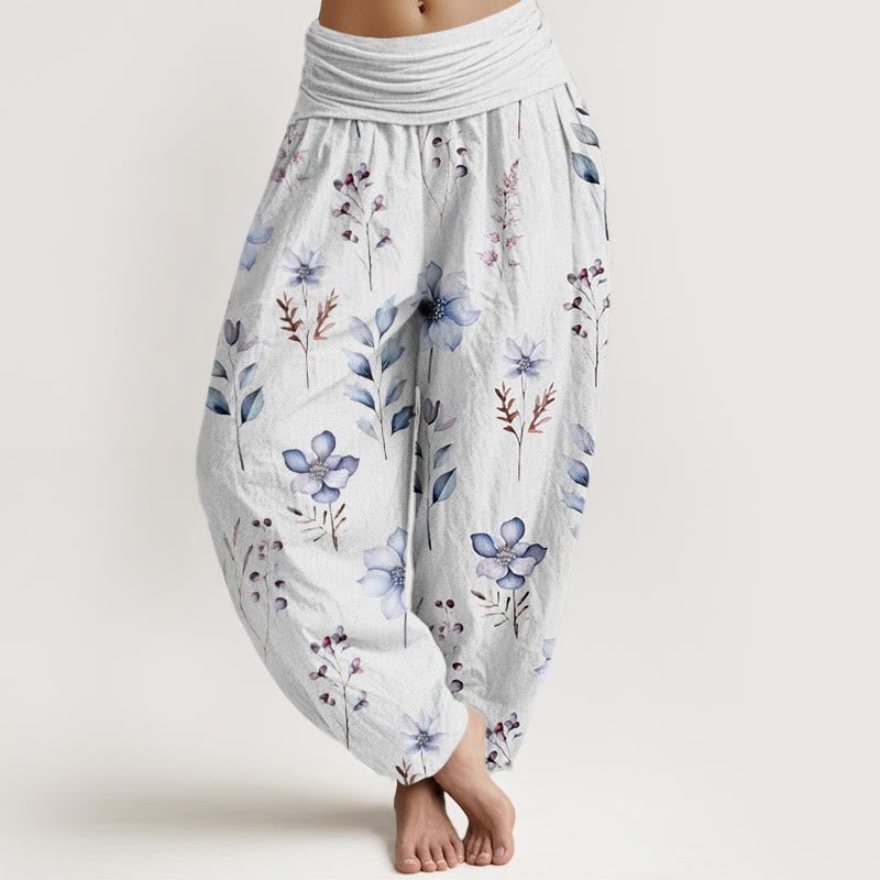 Buddha Stones Casual Delicate Floral Leaves Pattern Women's Elastic Waist Harem Pants - Snow - US22，UK/AU26，EU54 (6XL) - image 7