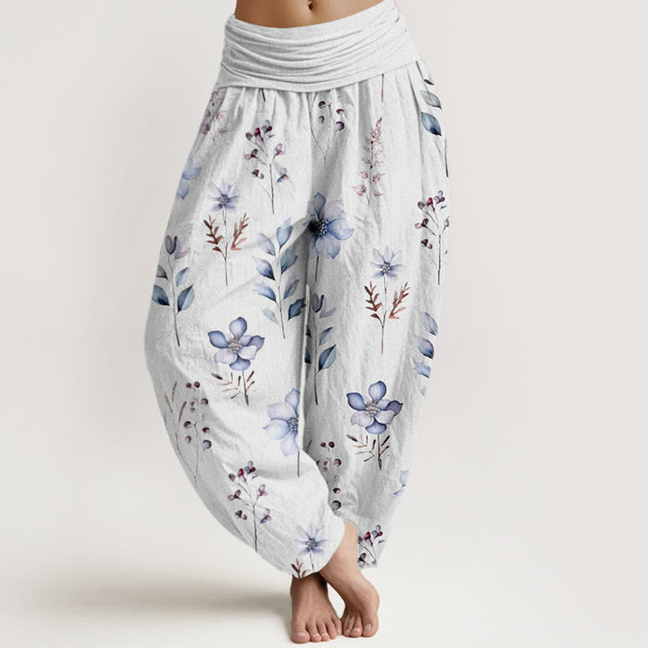 Buddha Stones Casual Delicate Floral Leaves Pattern Women's Elastic Waist Harem Pants - Snow - US22，UK/AU26，EU54 (6XL) - image 7