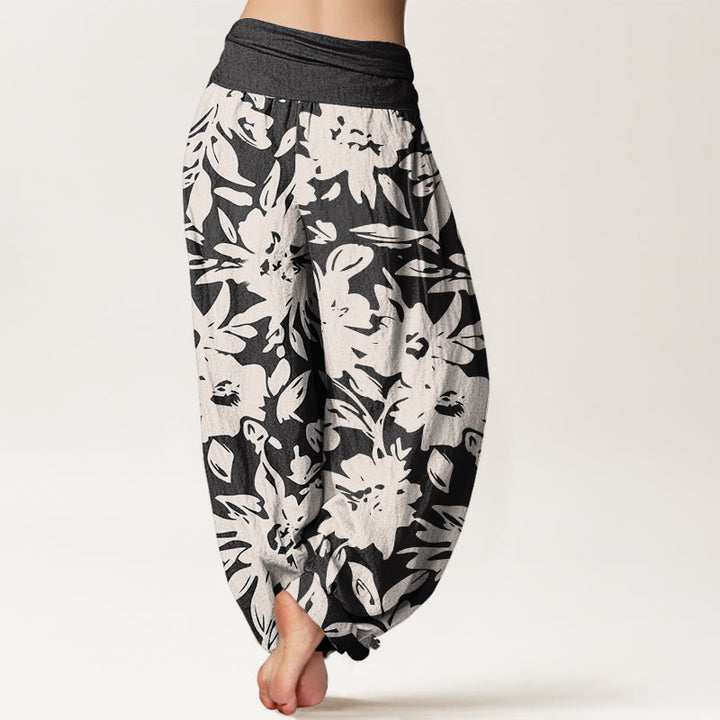 Buddha Stones Casual Large Blooms Lush Foliage Pattern Women's Elastic Waist Harem Pants - image 2