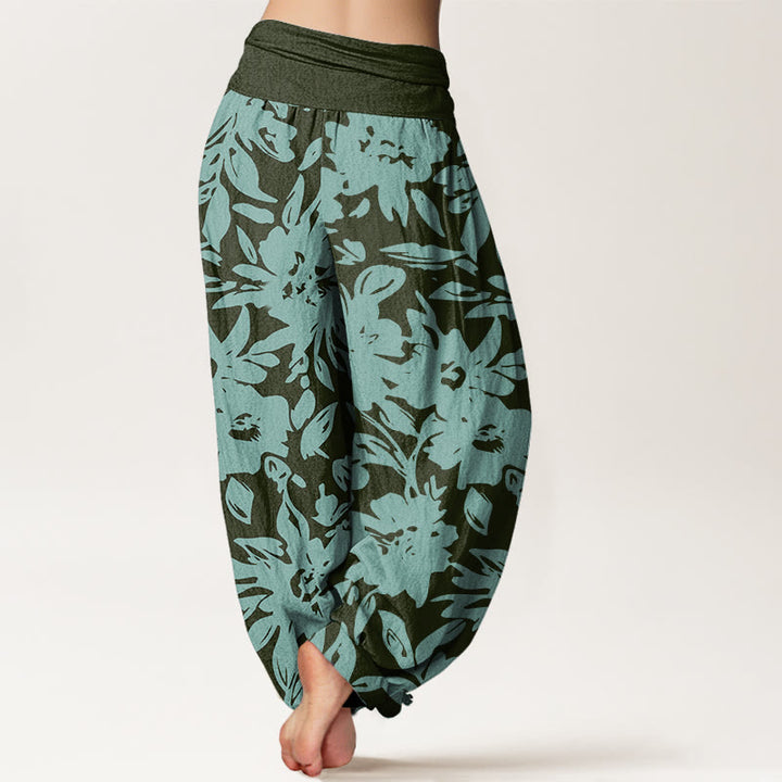 Buddha Stones Casual Large Blooms Lush Foliage Pattern Women's Elastic Waist Harem Pants - image 6