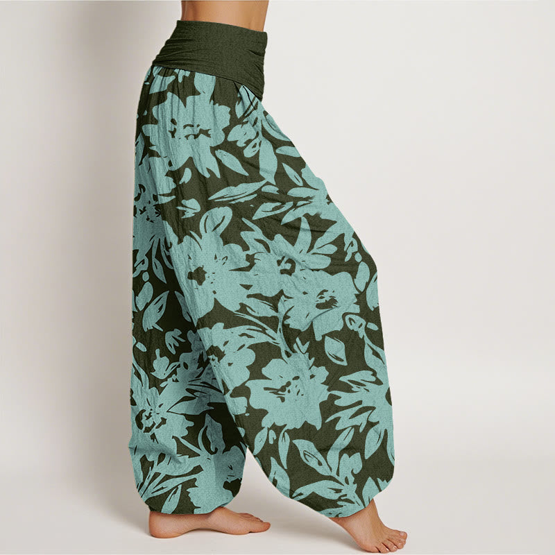 Buddha Stones Casual Large Blooms Lush Foliage Pattern Women's Elastic Waist Harem Pants - image 5