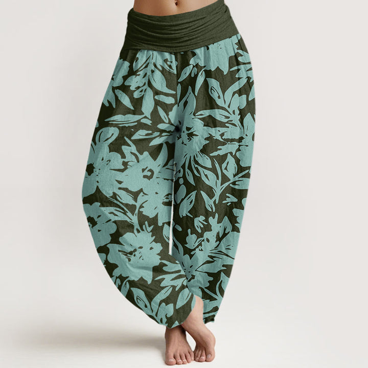 Buddha Stones Casual Large Blooms Lush Foliage Pattern Women's Elastic Waist Harem Pants - DarkSlateGray - US22，UK/AU26，EU54 (6XL) - image 4