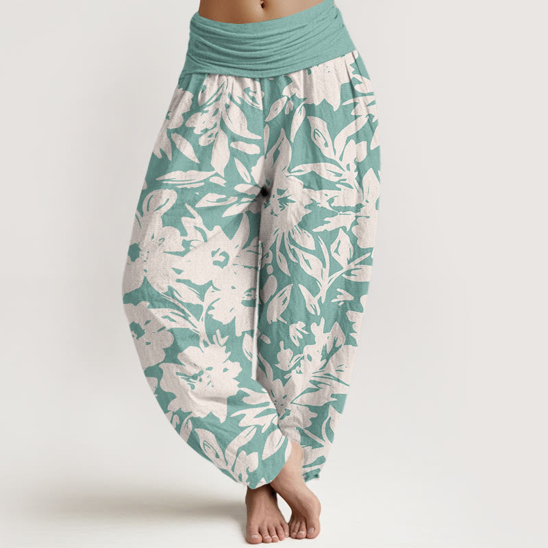 Buddha Stones Casual Large Blooms Lush Foliage Pattern Women's Elastic Waist Harem Pants - PowderBlue - US22，UK/AU26，EU54 (6XL) - image 7