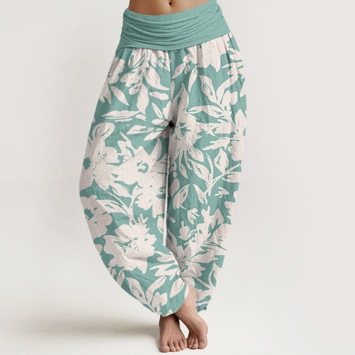 Buddha Stones Casual Large Blooms Lush Foliage Pattern Women's Elastic Waist Harem Pants - PowderBlue - US22，UK/AU26，EU54 (6XL) - image 7
