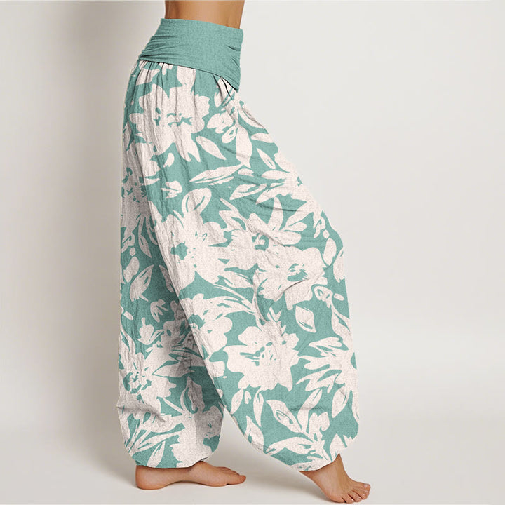 Buddha Stones Casual Large Blooms Lush Foliage Pattern Women's Elastic Waist Harem Pants - image 8