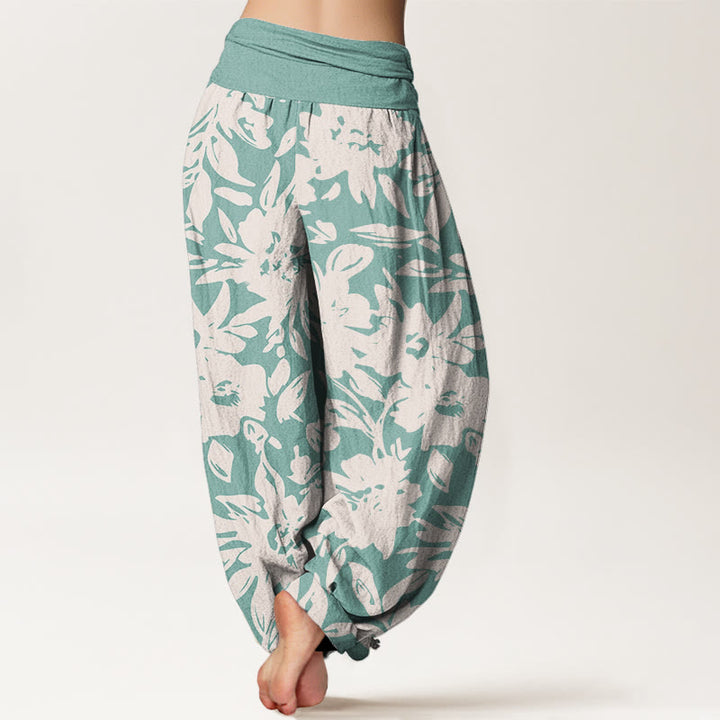 Buddha Stones Casual Large Blooms Lush Foliage Pattern Women's Elastic Waist Harem Pants - image 9