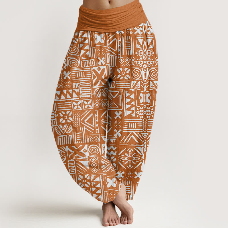 Buddha Stones Casual Tribal-inspired Geometric Pattern Women's Elastic Waist Harem Pants - Chocolate - US22，UK/AU26，EU54 (6XL) - image 0