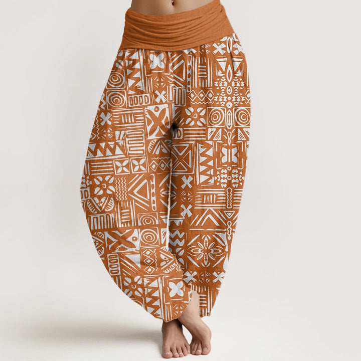 Buddha Stones Casual Tribal-inspired Geometric Pattern Women's Elastic Waist Harem Pants - Chocolate - US22，UK/AU26，EU54 (6XL) - image 0
