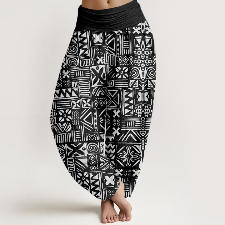 Buddha Stones Casual Tribal-inspired Geometric Pattern Women's Elastic Waist Harem Pants - Black - US22，UK/AU26，EU54 (6XL) - image 4