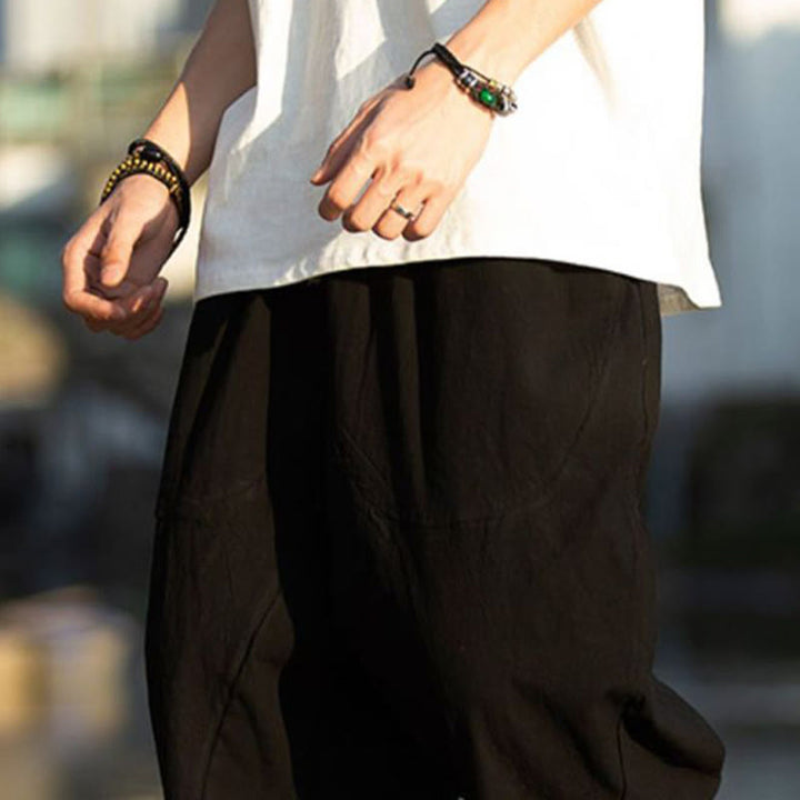 Buddha Stones Summer Plain Pleat Design Drawstring Men's 7-8 Length Pants With Pockets - image 8