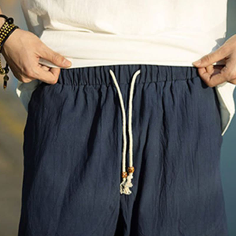 Buddha Stones Summer Plain Pleat Design Drawstring Men's 7-8 Length Cotton Linen Pants With Pockets - image 15