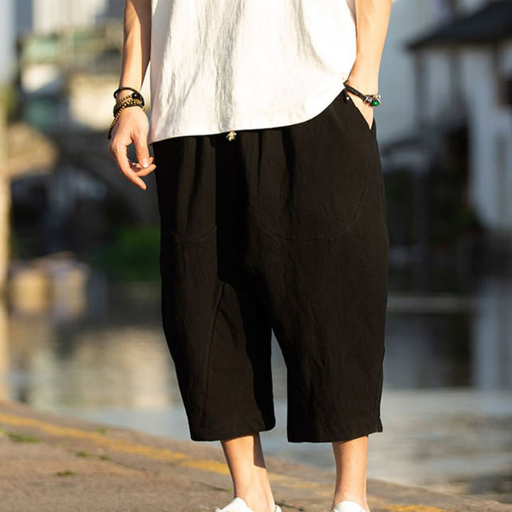 Buddha Stones Summer Plain Pleat Design Drawstring Men's 7-8 Length Pants With Pockets - image 6