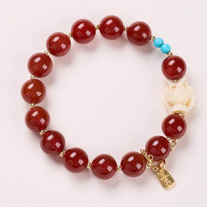 Buddha Stones Nine Tailed Fox Joy Red Agate Ivory Fruit Copper Plated Gold Confidence Bracelet - image 4