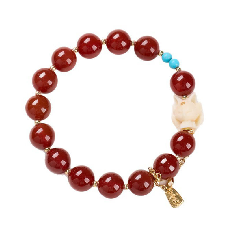 Buddha Stones Nine Tailed Fox Joy Red Agate Ivory Fruit Copper Plated Gold Confidence Bracelet - image 5