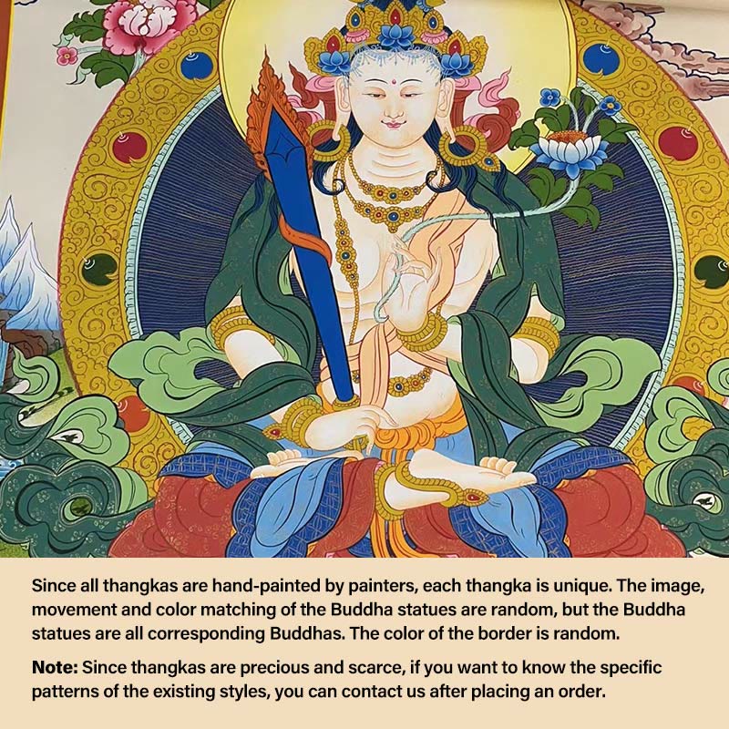 Buddha Stones Tibetan Thangka Painting Yellow God of Wealth Green Tara Avalokitesvara Handmade Decoration Blind Box(Random Style) - 27.56*21.6 in/70*55cm Akasagarbha(Random Thangka Style，Contact customer service to view available styles) - image 18