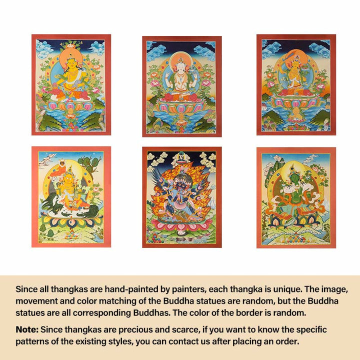 Buddha Stones Tibetan Thangka Painting Yellow God of Wealth Green Tara Avalokitesvara Handmade Decoration Blind Box(Random Style) - image 23