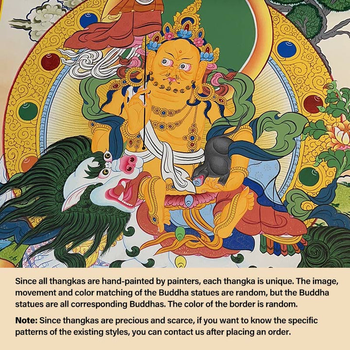 Buddha Stones Tibetan Thangka Painting Yellow God of Wealth Green Tara Avalokitesvara Handmade Decoration Blind Box(Random Style) - 27.56*21.6 in/70*55cm God of Wealth(Random Thangka Style，Contact customer service to view available styles) - image 3