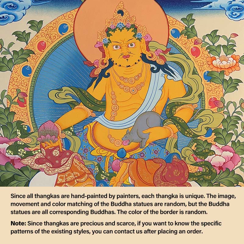 Buddha Stones Tibetan Thangka Painting Yellow God of Wealth Green Tara Avalokitesvara Handmade Decoration Blind Box(Random Style) - 27.56*21.6 in/70*55cm Yellow God of Wealth(Random Thangka Style，Contact customer service to view available styles) - image 1